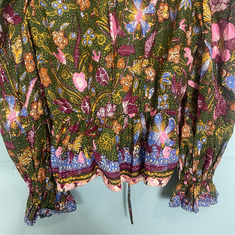 Ulla Johnson Willa Puff Sleeve Cotton Blouse Pine Green Floral Size 6 - Picture 11 of 11
